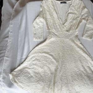 PattyBoutik Ivory Lace Mid Length Sleeved Dress